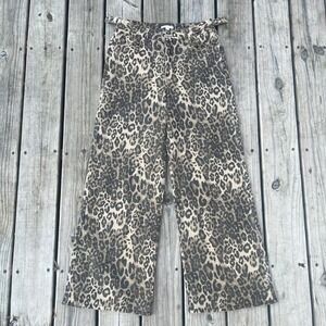 GB Trendy Wide‎ Leg Baggy Leopard Print Cinched Waist Pants